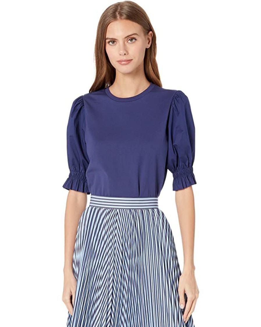 Clothing Kate Spade New York | Kate Spade New York Shirts & Tops Poplin Puff Sleeve Tee French Navy