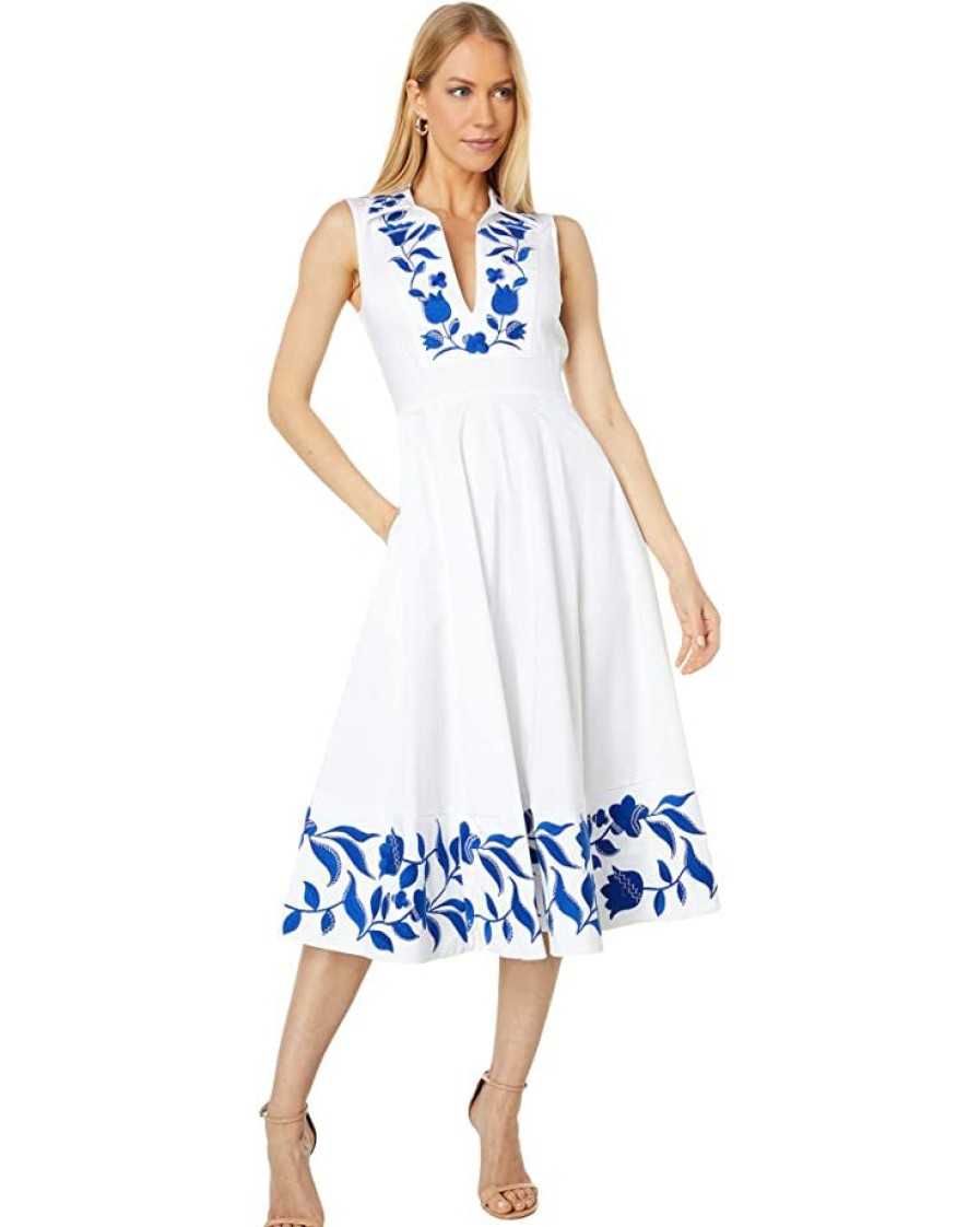 Clothing Kate Spade New York | Kate Spade New York Dresses Embroidered Zigzag Floral Midi Dress Fresh White