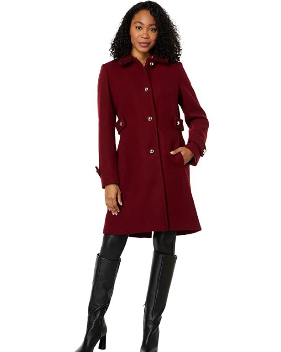 Clothing Kate Spade New York | Kate Spade New York Coats & Outerwear Single-Breasted Wool Coat With Sherpa Collar