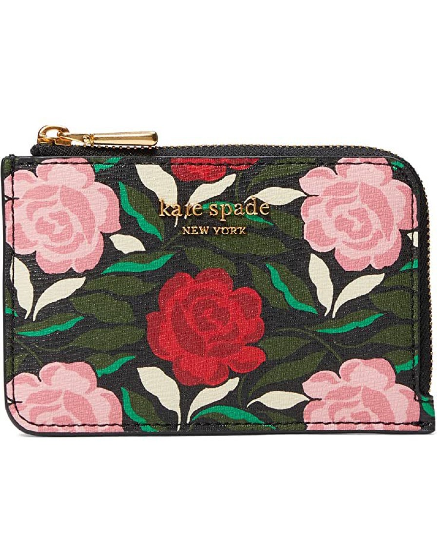 Bags Kate Spade New York | Kate Spade New York Wallets Morgan Rose Garden Printed Saffiano Leather Zip Card Holder Black Multi