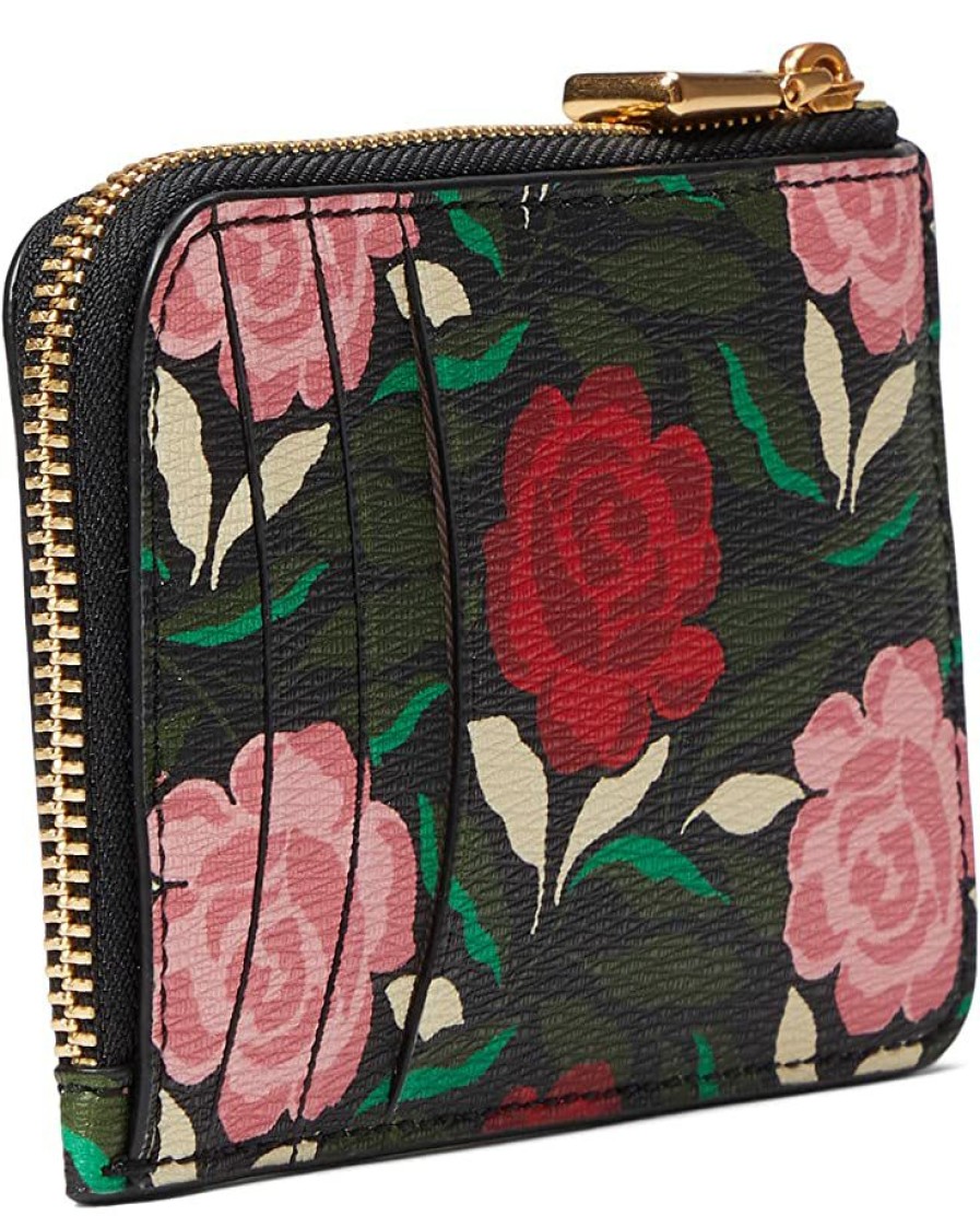 Bags Kate Spade New York | Kate Spade New York Wallets Morgan Rose Garden Printed Saffiano Leather Zip Card Holder Black Multi