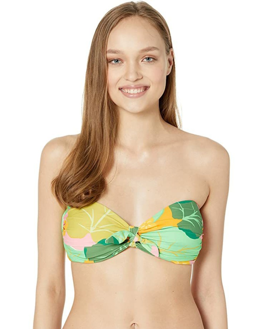 Clothing Kate Spade New York | Kate Spade New York Swimwear Cucumber Floral Tie Bandeau Bikini Top Multicolored