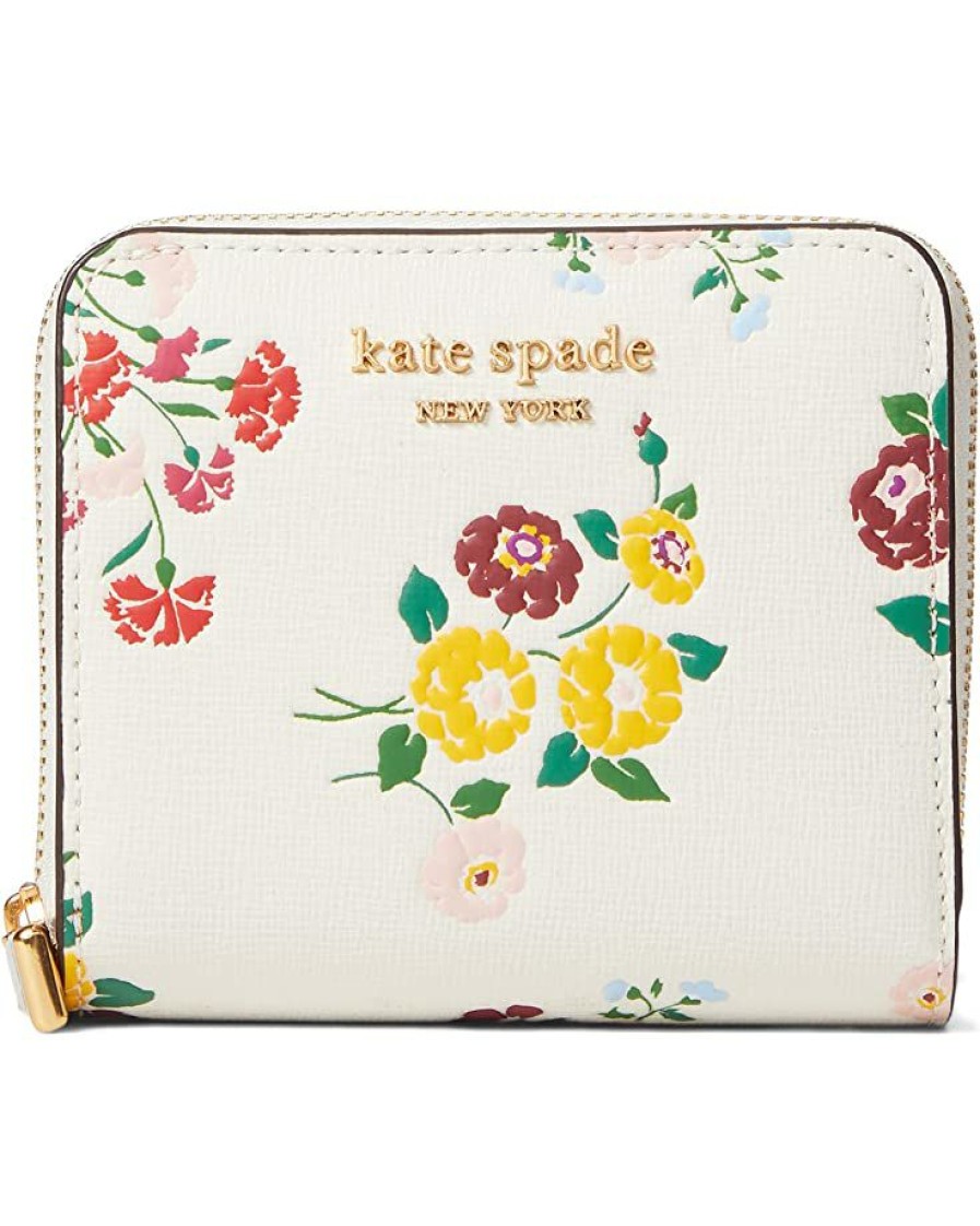 Bags Kate Spade New York | Kate Spade New York Wallets Morgan Bouquet Toss Embossed Saffiano Leather Small Compact Wallet Halo White Multi