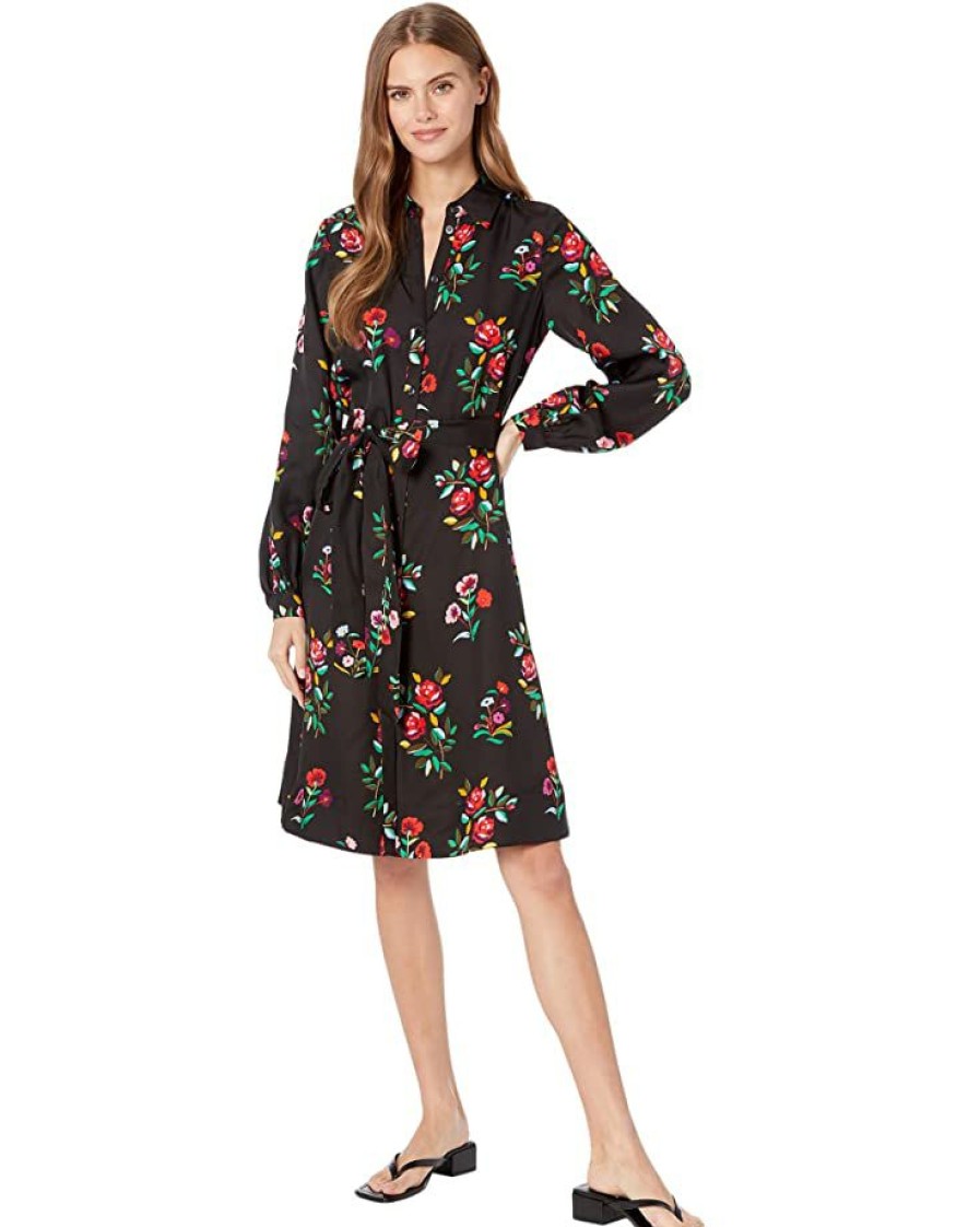 Clothing Kate Spade New York | Kate Spade New York Dresses Autumn Floral Silk Twill Shirtdress Black