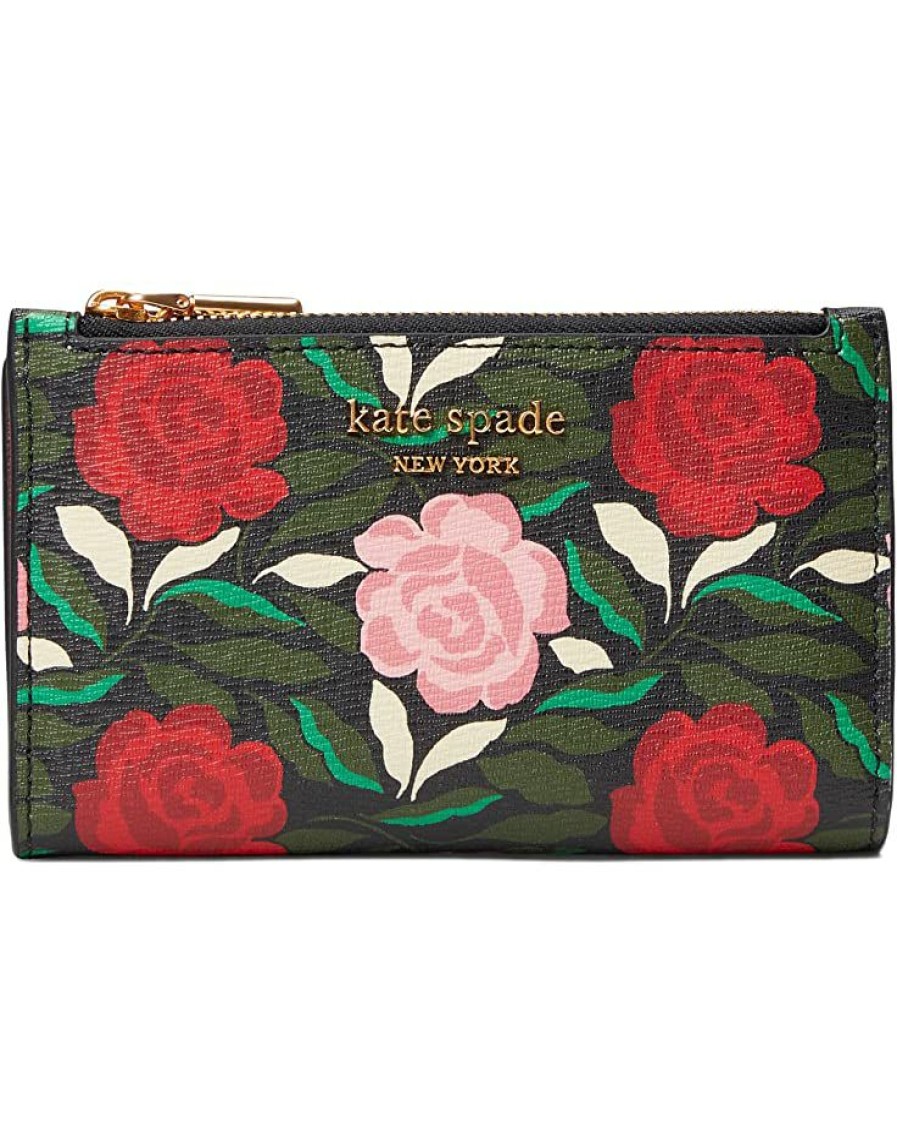 Bags Kate Spade New York | Kate Spade New York Wallets Morgan Rose Garden Printed Saffiano Leather Small Slim Bifold Wallet Black Multi