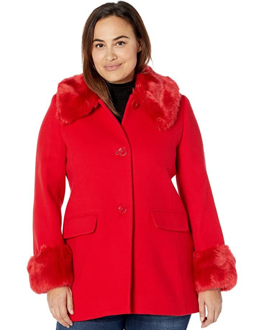 Clothing Kate Spade New York | Kate Spade New York Coats & Outerwear Faux Fur Trim Anita Coat Engine Red