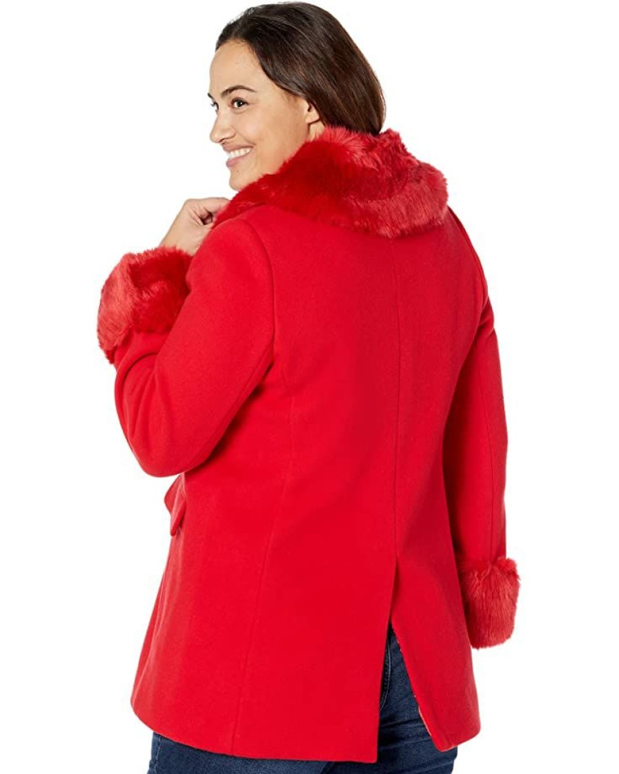 Clothing Kate Spade New York | Kate Spade New York Coats & Outerwear Faux Fur Trim Anita Coat Engine Red